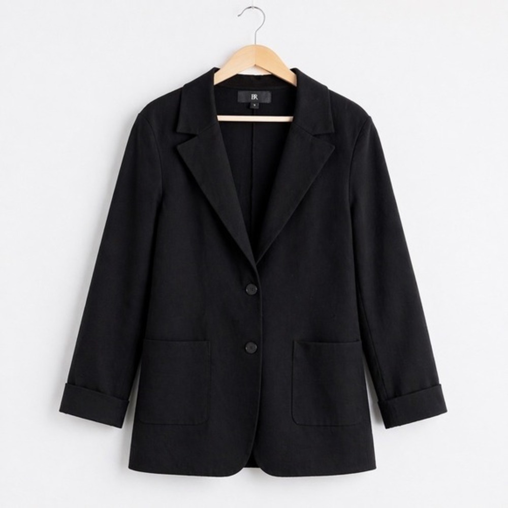 Banana Republic Womens Black Knit Blazer Jacket Two Button Patch Pockets Size S